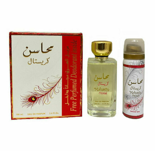(PLU00654) Lattafa, Set Mahasin Crystal - Apă de Parfum 100ml + Deodorant Spray 50ml